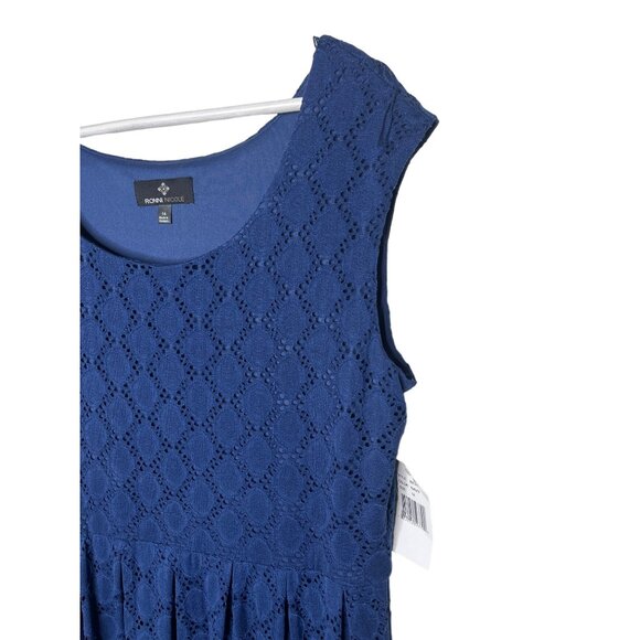 Ronni Nicole Blue Eyelet Lace Pleated Dress Women’s Size 14 - Picture 5 of 11